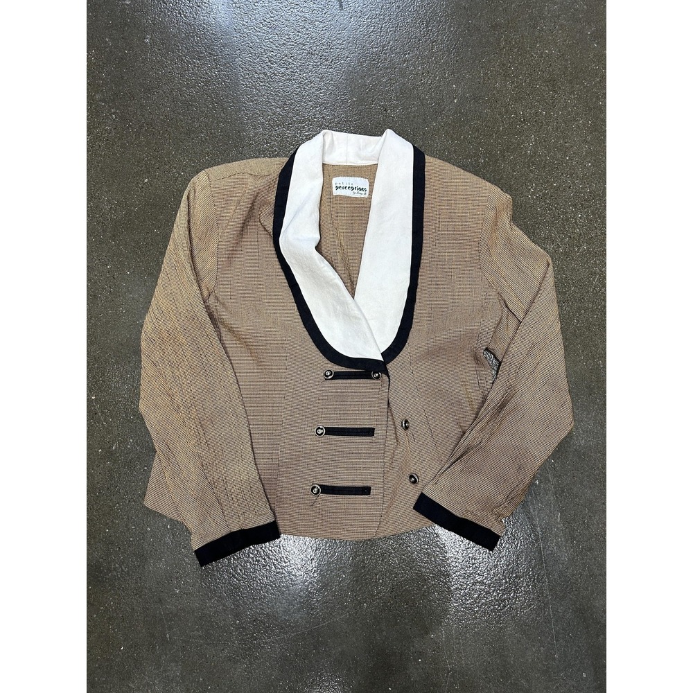 Petite Perceptions Blazer‎ Jacket Womens Small Petite Brown Check Shawl Collar